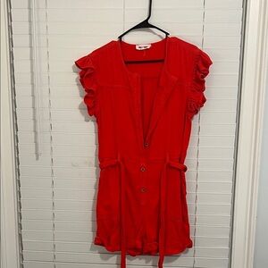 Women’s Red Short Romper Dress with Ruffle Sleeves